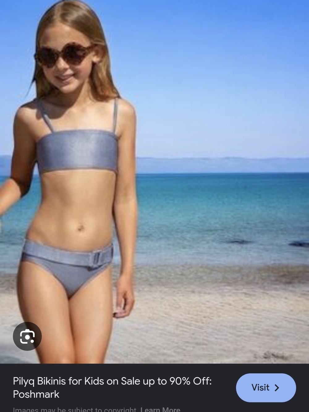 PQ Swim Girls Blue Two-Piece Bikini with Belt Detail